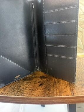 Hermes Black Leather Long Wallet with Multiple Card Slots